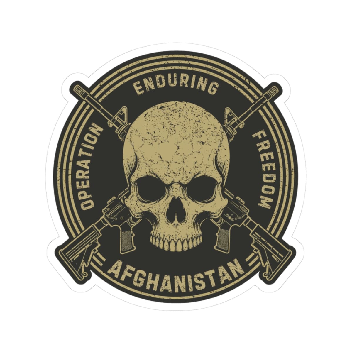 K-Factor Supply Co Skull & Carbines Icon - OEF Sticker 3" × 3" / White
