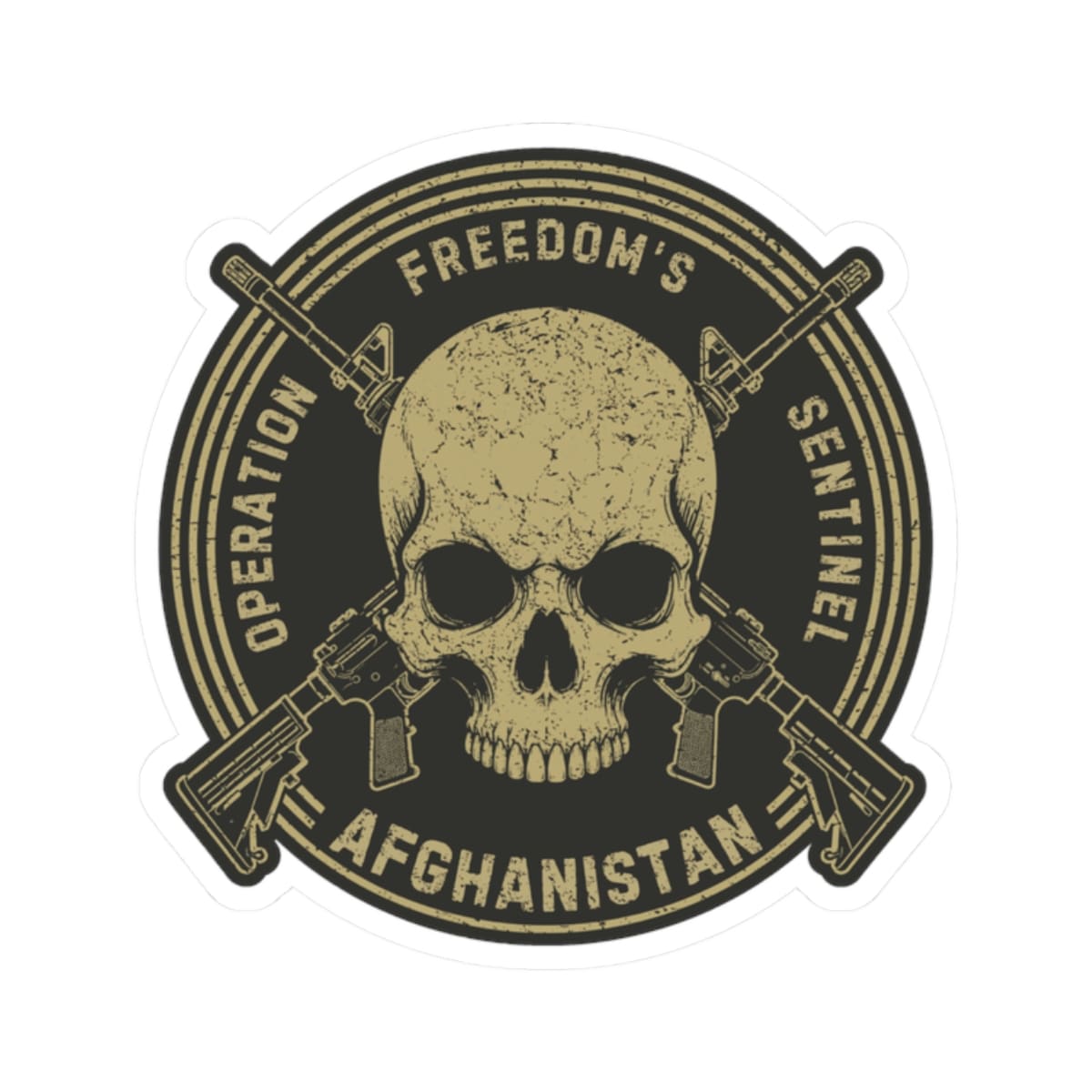 K-Factor Supply Co Skull & Carbines Icon -OFS Sticker 2" × 2" / White