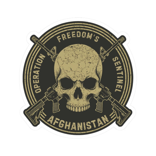 K-Factor Supply Co Skull & Carbines Icon -OFS Sticker 2" × 2" / White