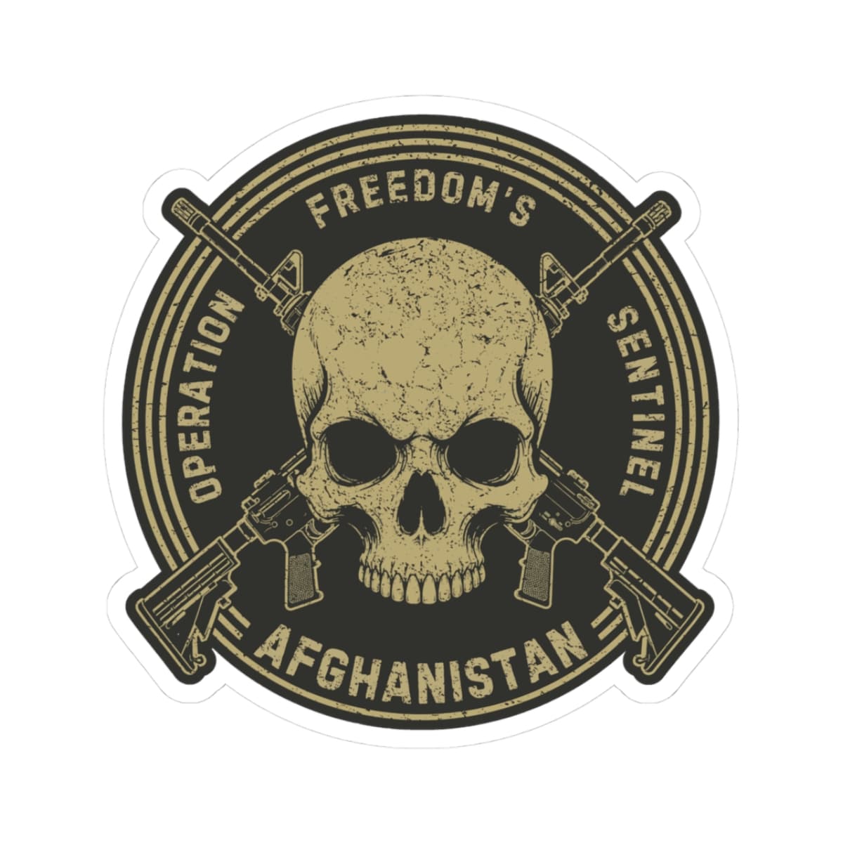K-Factor Supply Co Skull & Carbines Icon -OFS Sticker 3" × 3" / White