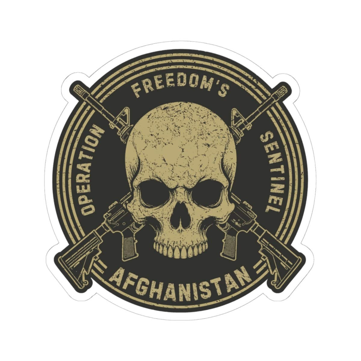 K-Factor Supply Co Skull & Carbines Icon -OFS Sticker 6" × 6" / White