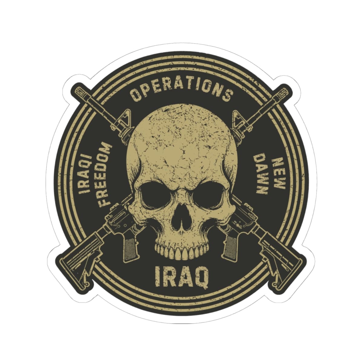 K-Factor Supply Co Skull & Carbines Icon - OIF/OND Sticker 4" × 4"