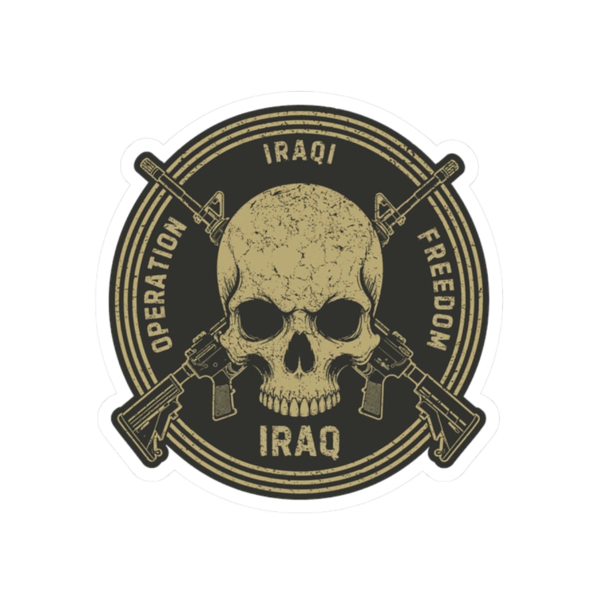 K-Factor Supply Co Skull & Carbines Icon - OIF Sticker 2" × 2" / White