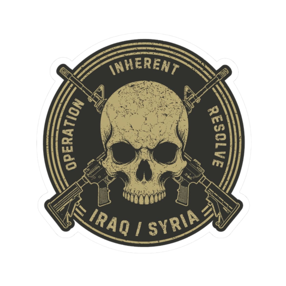 K-Factor Supply Co Skull & Carbines Icon - OIR (Iraq/Syria) Sticker 2" × 2" / White