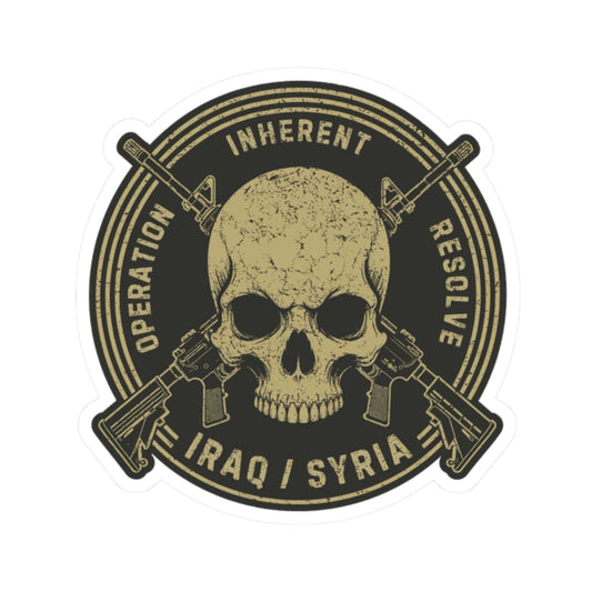 K-Factor Supply Co Skull & Carbines Icon - OIR (Iraq/Syria) Sticker 2" × 2" / White