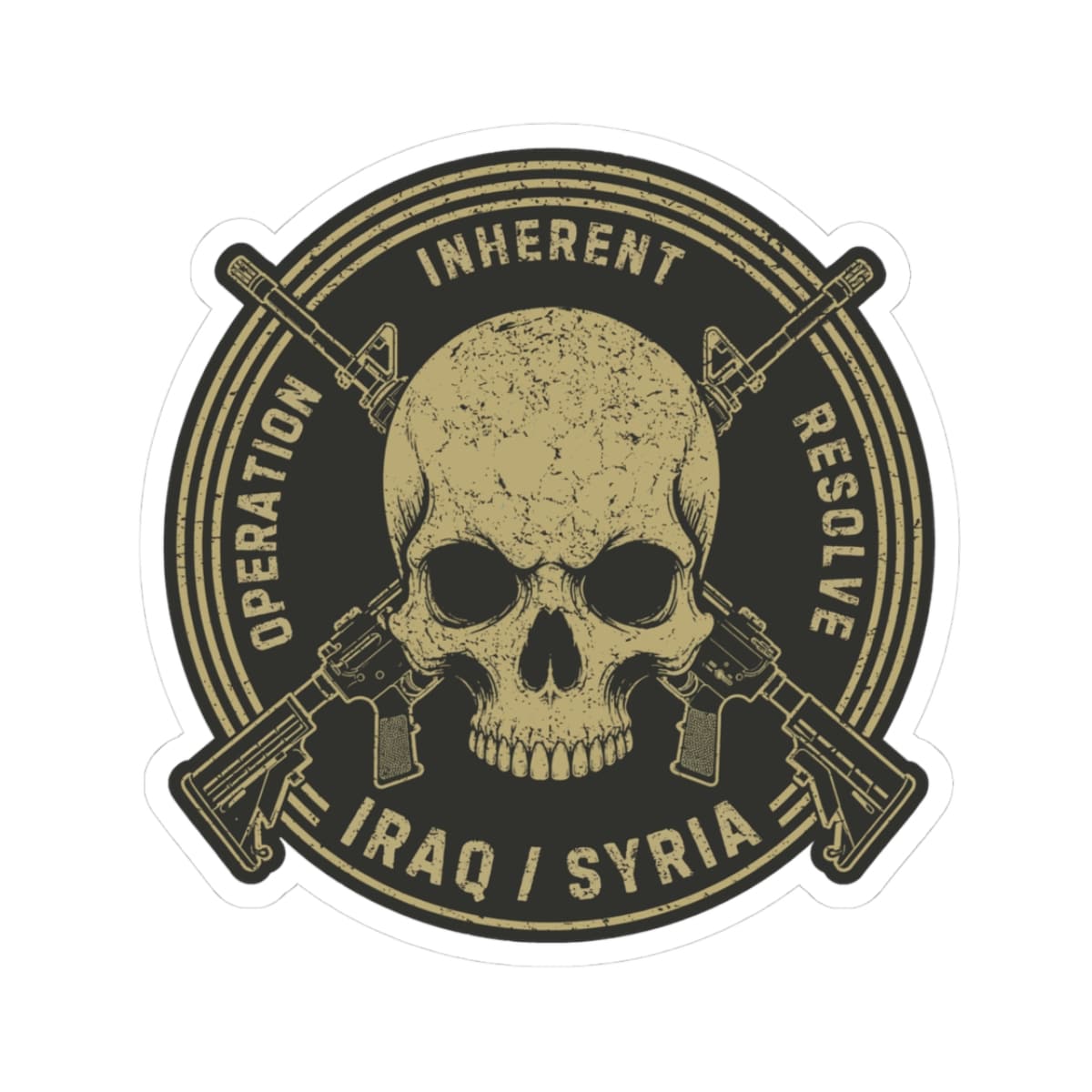 K-Factor Supply Co Skull & Carbines Icon - OIR (Iraq/Syria) Sticker 3" × 3" / White