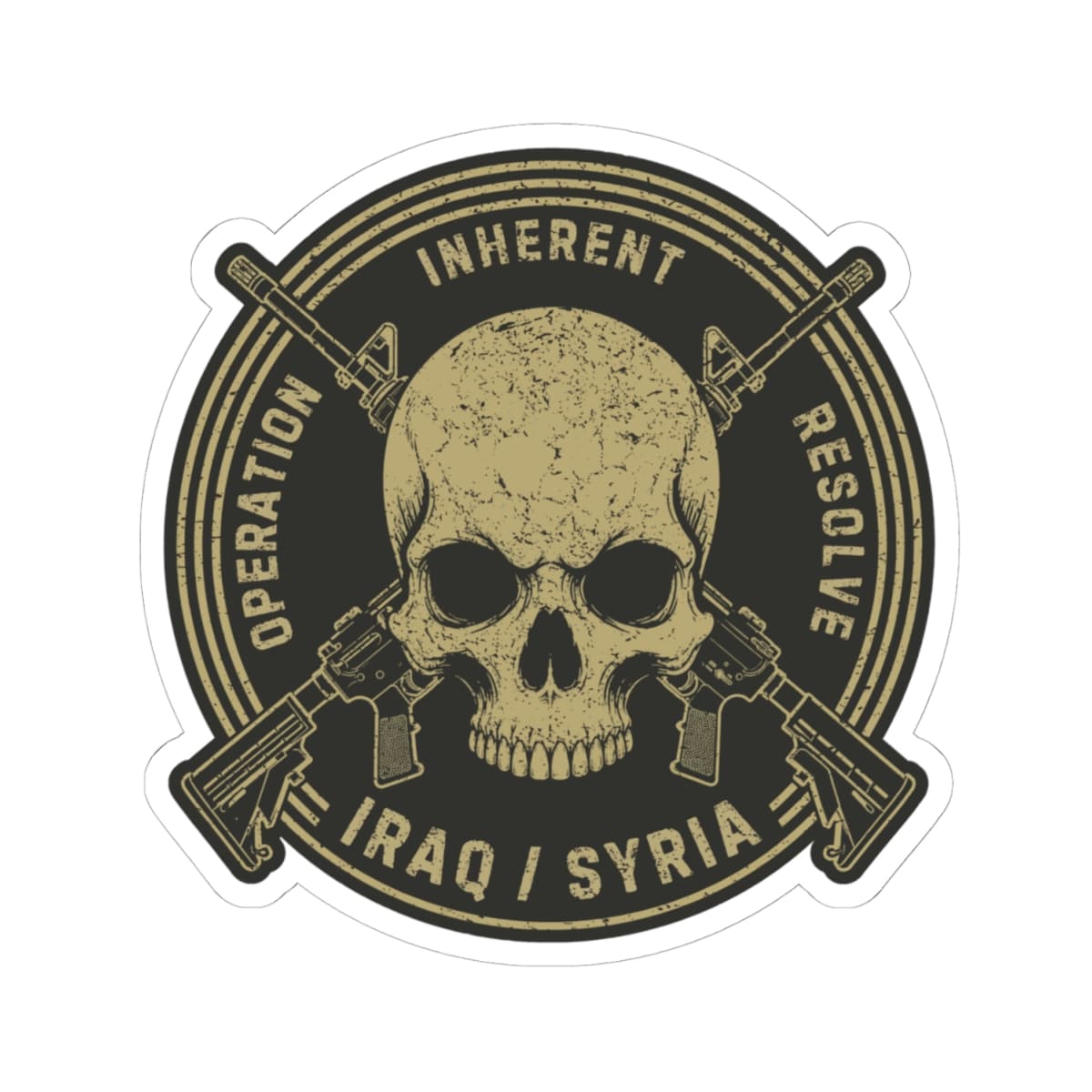 K-Factor Supply Co Skull & Carbines Icon - OIR (Iraq/Syria) Sticker 4" × 4" / White
