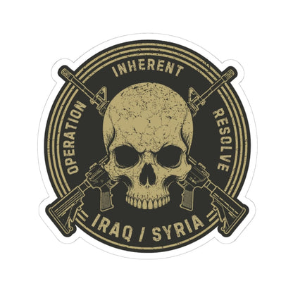 K-Factor Supply Co Skull & Carbines Icon - OIR (Iraq/Syria) Sticker 4" × 4" / White
