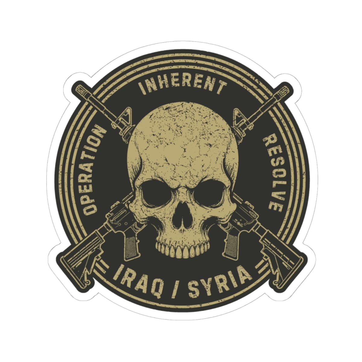 K-Factor Supply Co Skull & Carbines Icon - OIR (Iraq/Syria) Sticker 6" × 6" / White