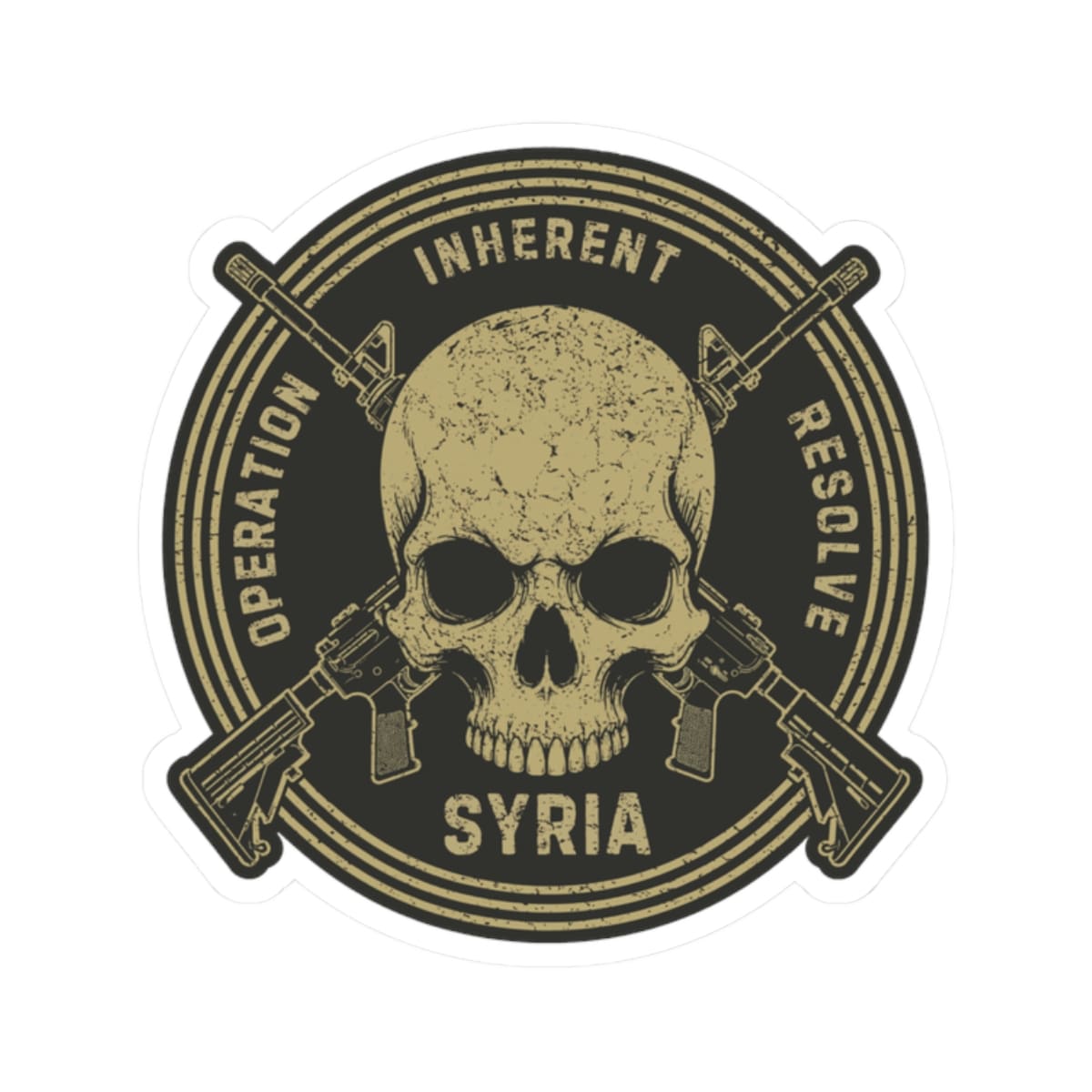K-Factor Supply Co Skull & Carbines Icon - OIR (Syria) Sticker 2" × 2" / White