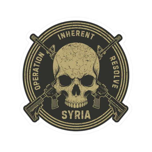 K-Factor Supply Co Skull & Carbines Icon - OIR (Syria) Sticker 2" × 2" / White