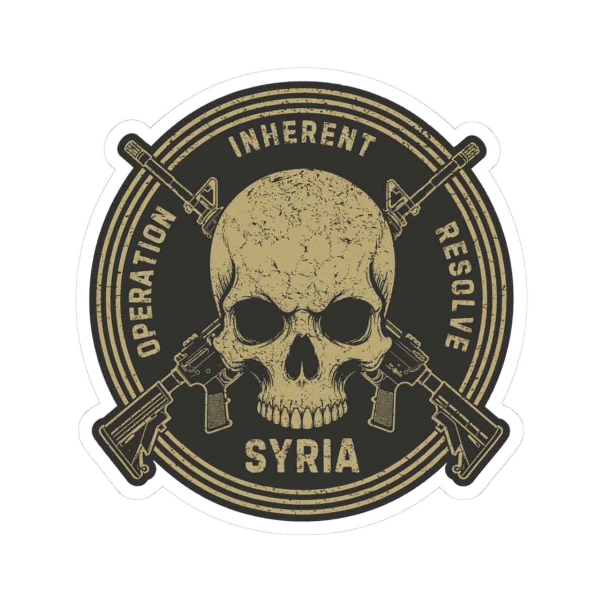 K-Factor Supply Co Skull & Carbines Icon - OIR (Syria) Sticker 3" × 3" / White