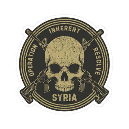 K-Factor Supply Co Skull & Carbines Icon - OIR (Syria) Sticker 3" × 3" / White