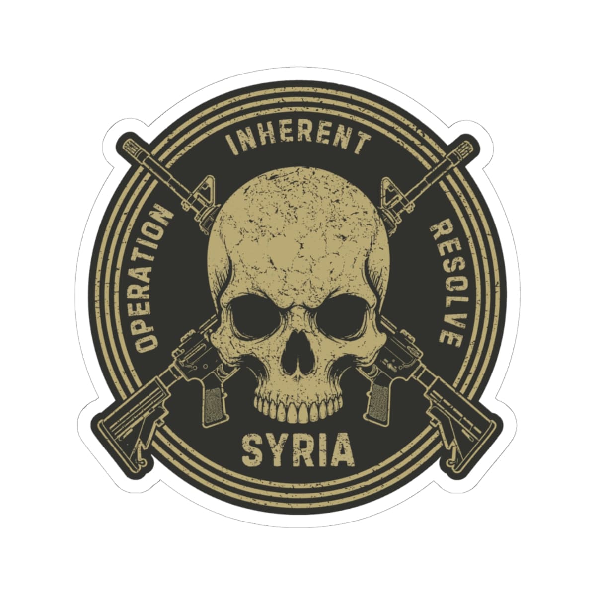 K-Factor Supply Co Skull & Carbines Icon - OIR (Syria) Sticker 4" × 4" / White