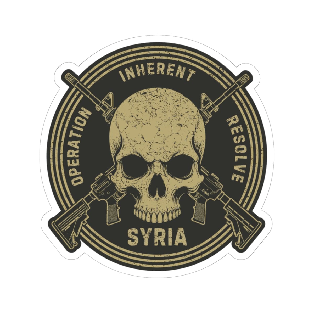 K-Factor Supply Co Skull & Carbines Icon - OIR (Syria) Sticker 6" × 6" / White