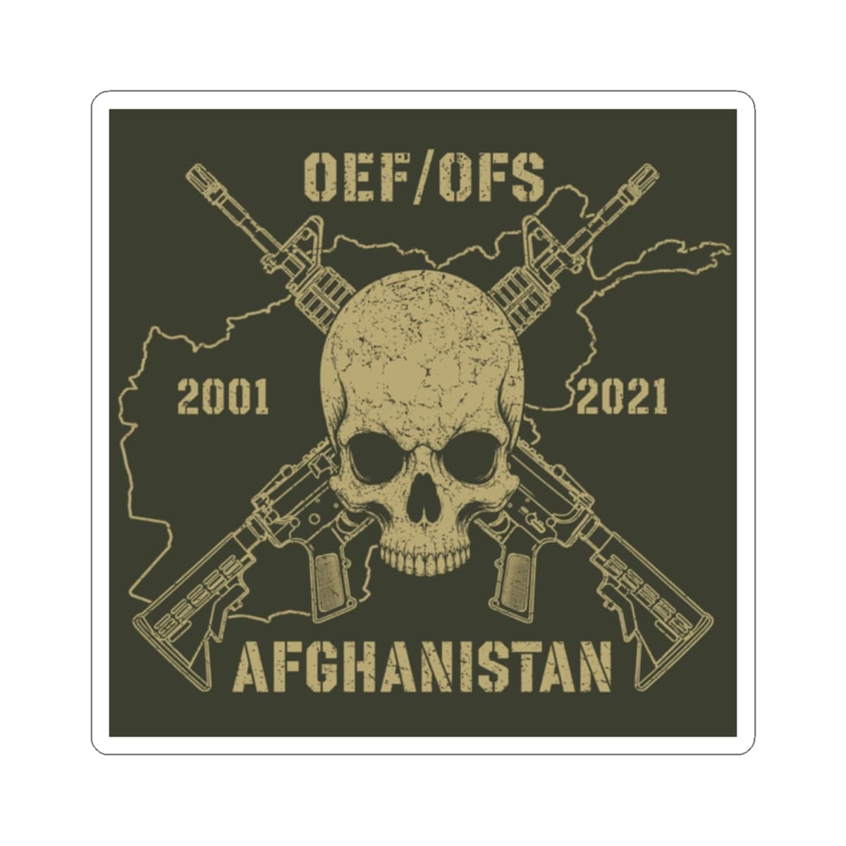 K-Factor Supply Co Skull & Carbines - OEF/OFS Sticker 2" × 2" / White