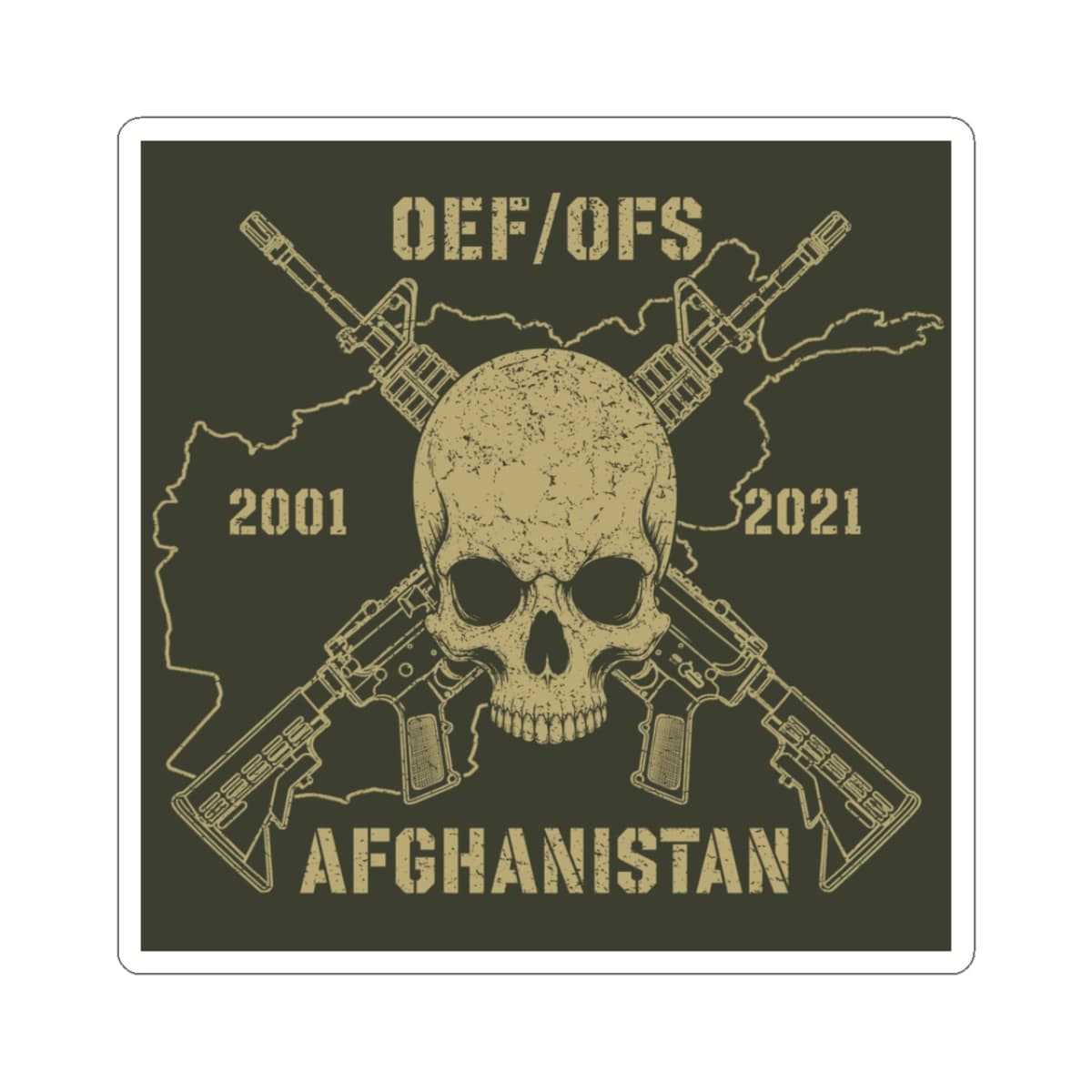 K-Factor Supply Co Skull & Carbines - OEF/OFS Sticker 3" × 3" / White