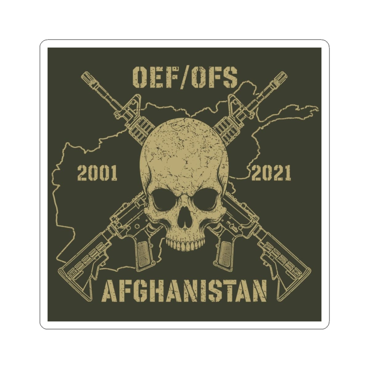 K-Factor Supply Co Skull & Carbines - OEF/OFS Sticker 4" × 4" / White