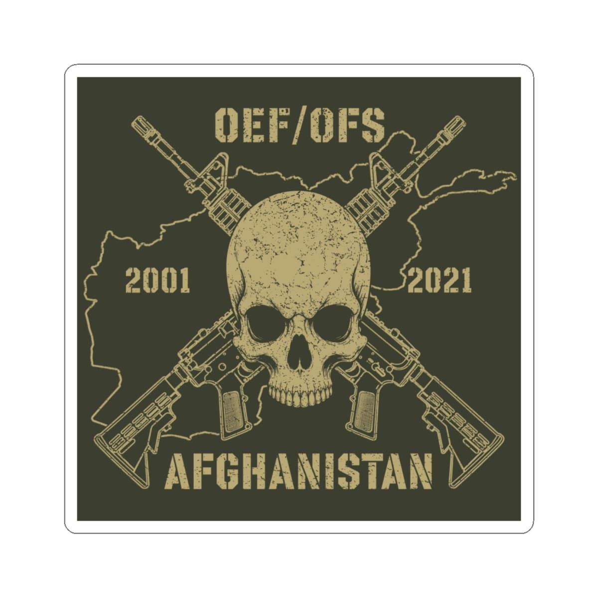 K-Factor Supply Co Skull & Carbines - OEF/OFS Sticker 6" × 6" / White
