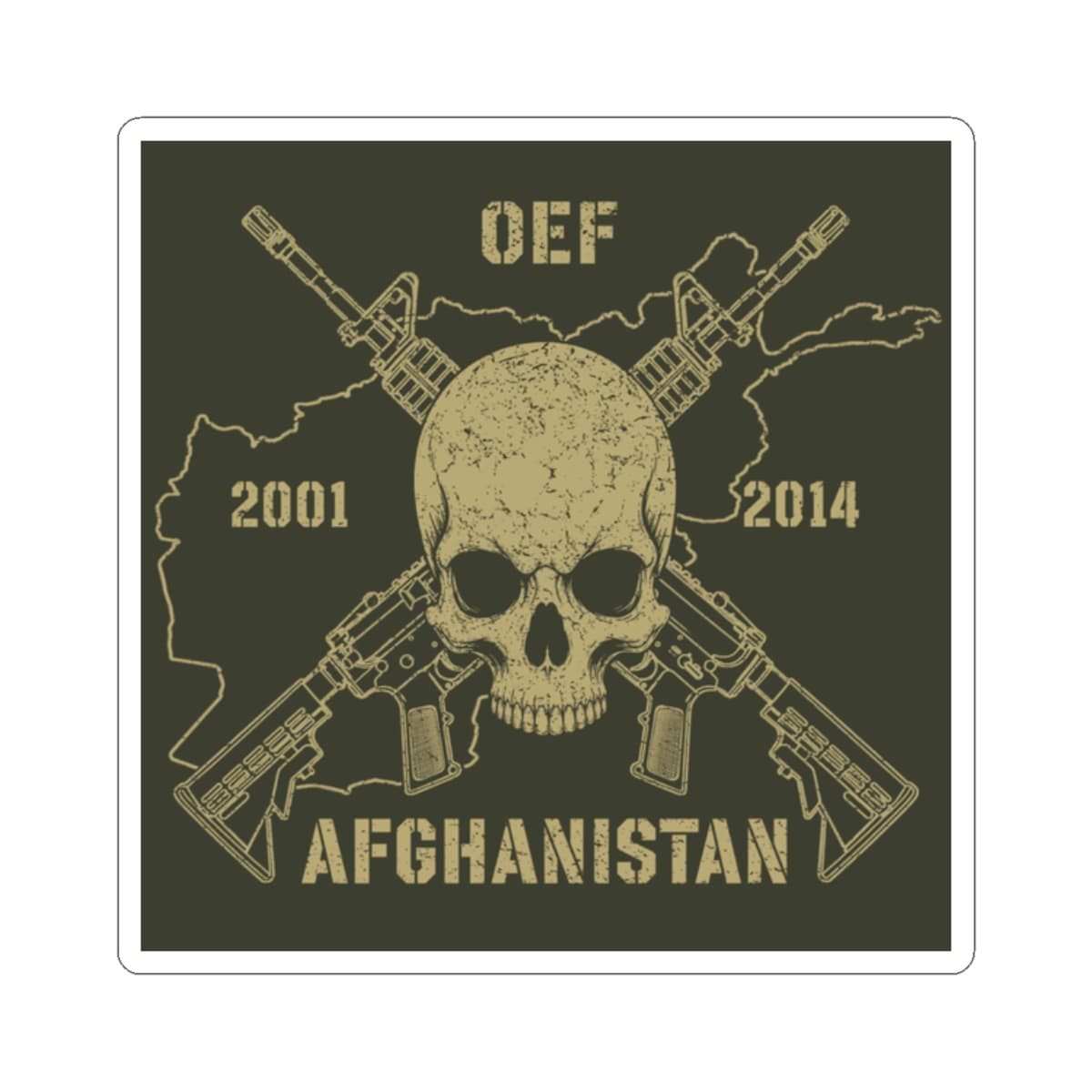 K-Factor Supply Co Skull & Carbines - OEF Sticker 2" × 2" / White