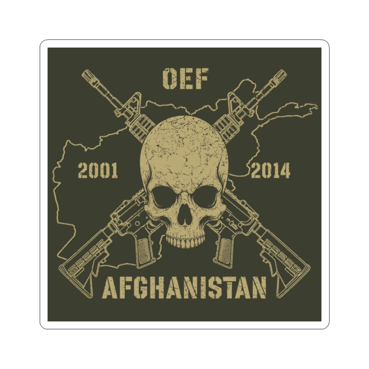 K-Factor Supply Co Skull & Carbines - OEF Sticker 3" × 3" / White