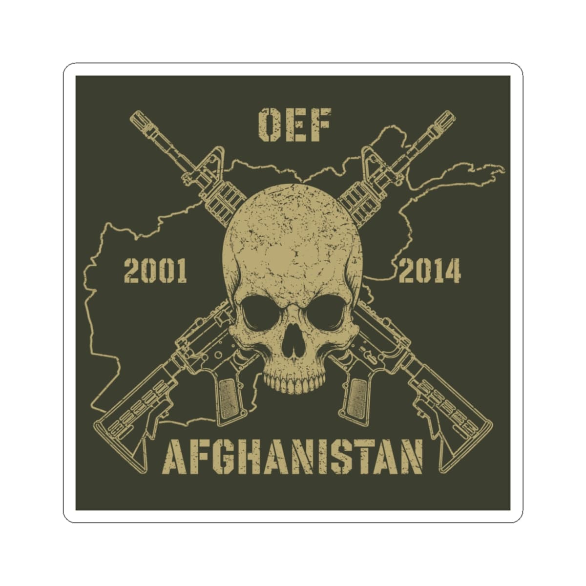 K-Factor Supply Co Skull & Carbines - OEF Sticker 4" × 4" / White