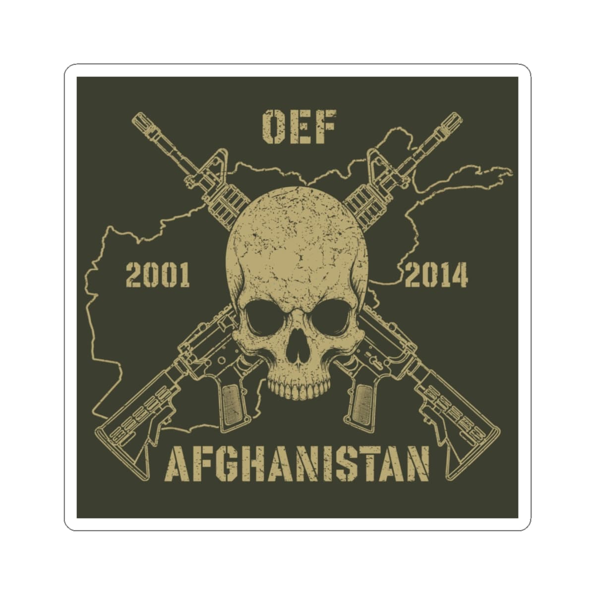 K-Factor Supply Co Skull & Carbines - OEF Sticker 6" × 6" / White