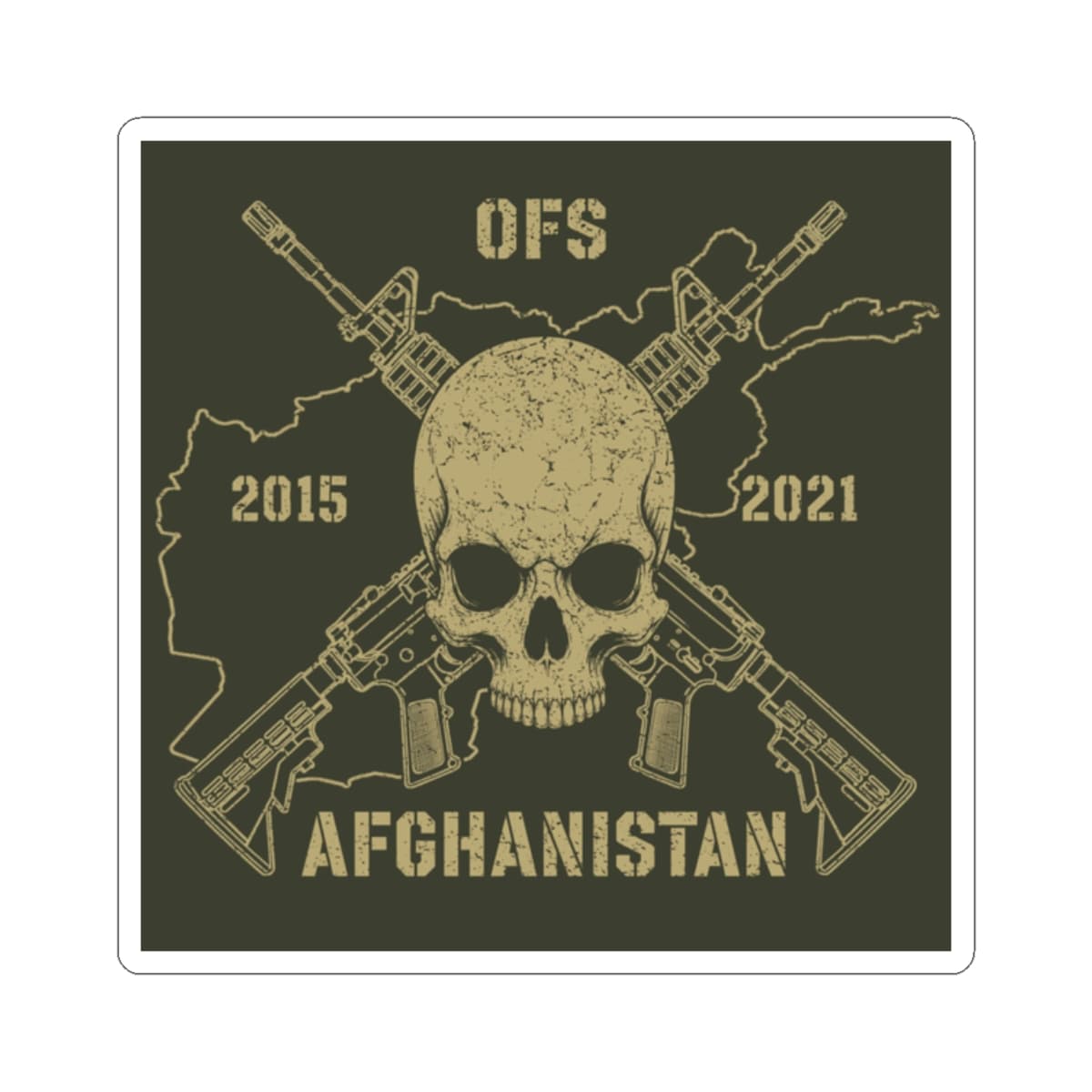K-Factor Supply Co Skull & Carbines - OFS Sticker 2" × 2" / White
