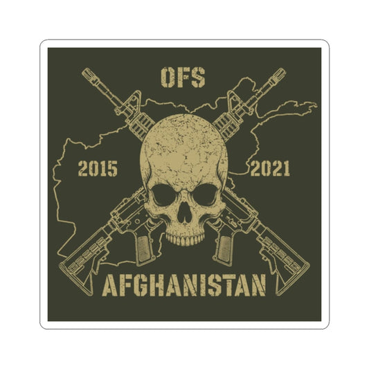 K-Factor Supply Co Skull & Carbines - OFS Sticker 2" × 2" / White