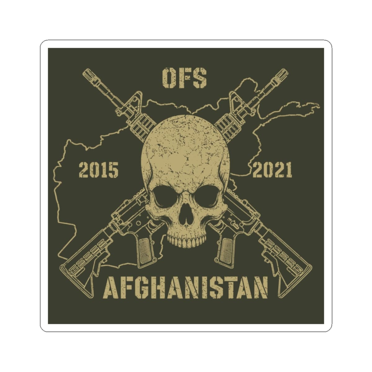 K-Factor Supply Co Skull & Carbines - OFS Sticker 3" × 3" / White