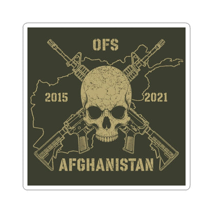 K-Factor Supply Co Skull & Carbines - OFS Sticker 4" × 4" / White