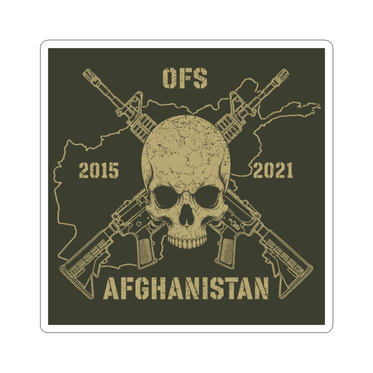 K-Factor Supply Co Skull & Carbines - OFS Sticker 6" × 6" / White