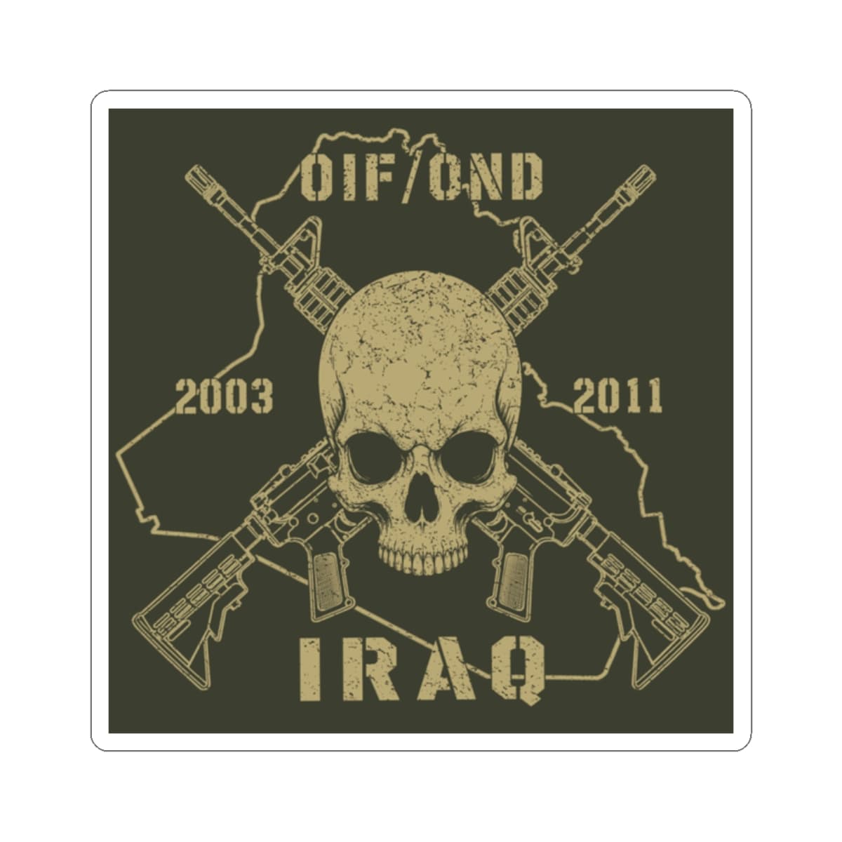 K-Factor Supply Co Skull & Carbines - OIF/OND Sticker 2" × 2" / White