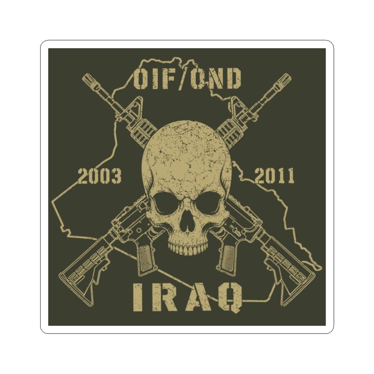 K-Factor Supply Co Skull & Carbines - OIF/OND Sticker 3" × 3" / White