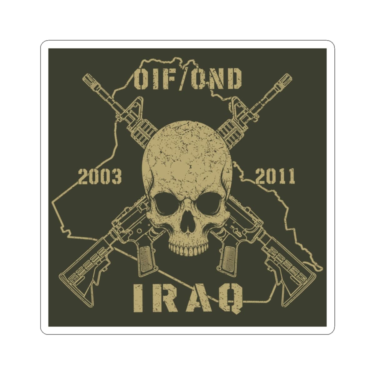 K-Factor Supply Co Skull & Carbines - OIF/OND Sticker 4" × 4" / White