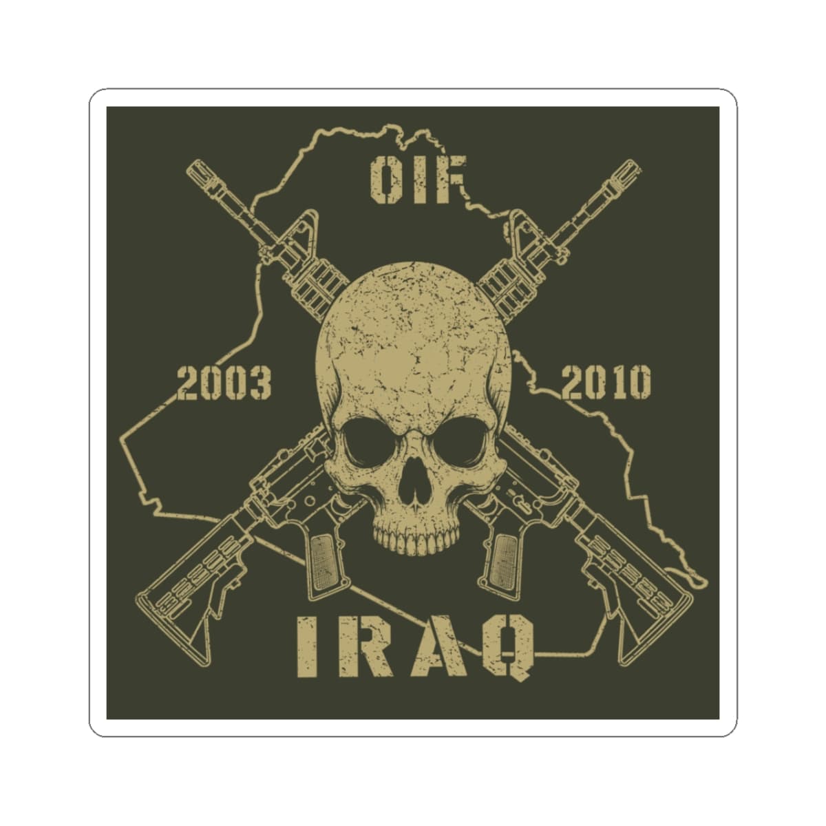 K-Factor Supply Co Skull & Carbines - OIF Sticker 3" × 3" / White