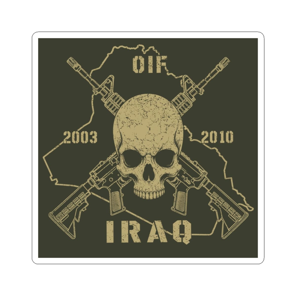 K-Factor Supply Co Skull & Carbines - OIF Sticker 6" × 6" / White