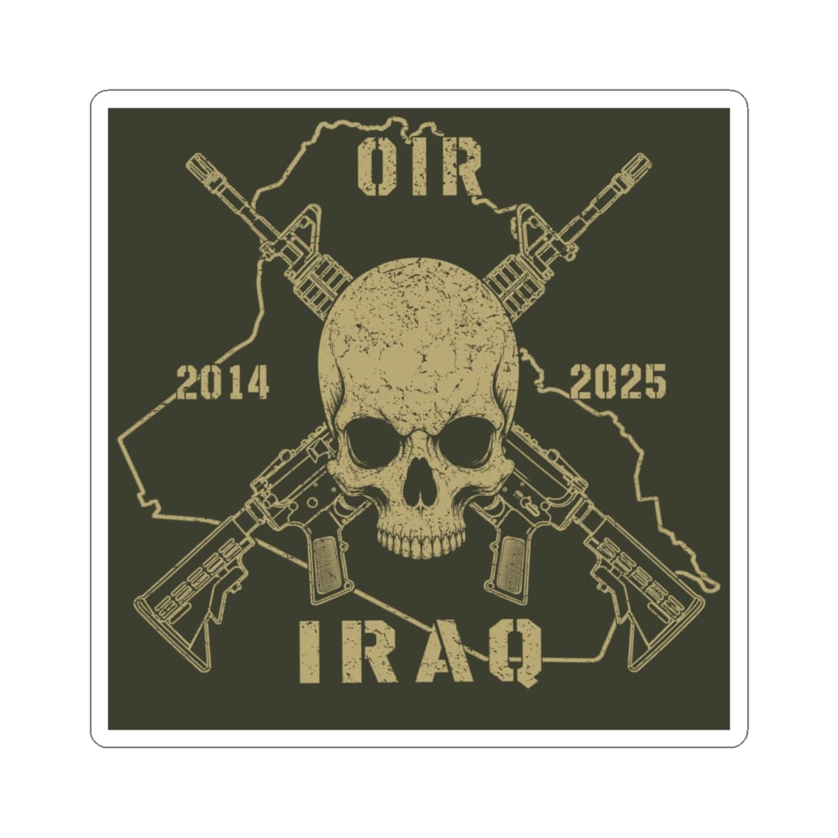 K-Factor Supply Co Skull & Carbines - OIR (Iraq) Sticker 4" × 4" / White