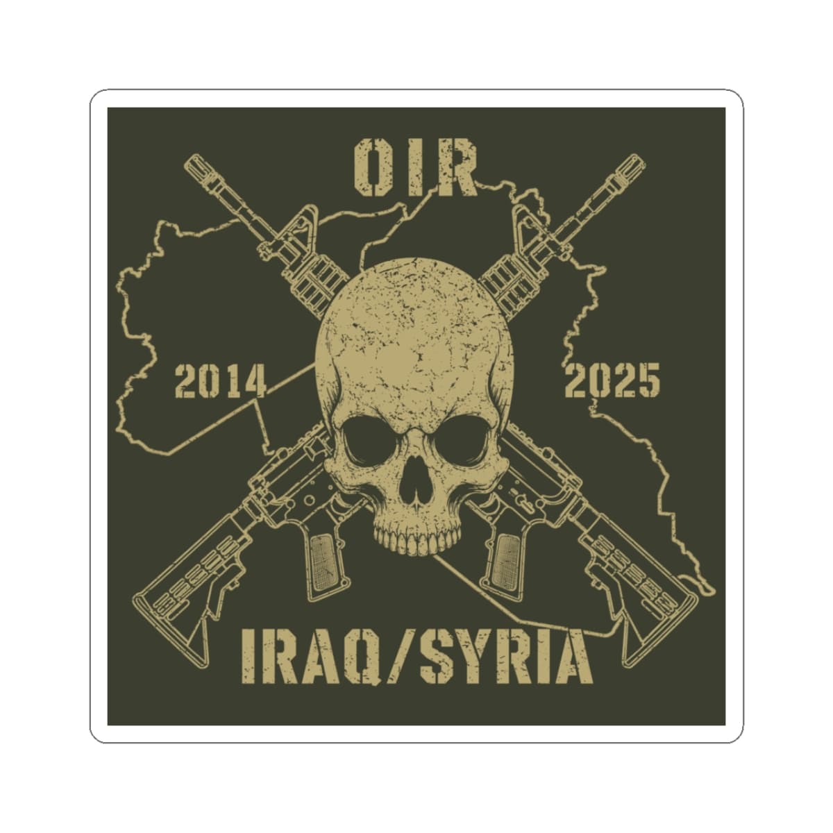 K-Factor Supply Co Skull & Carbines - OIR (Iraq/Syria) Sticker 3" × 3" / White