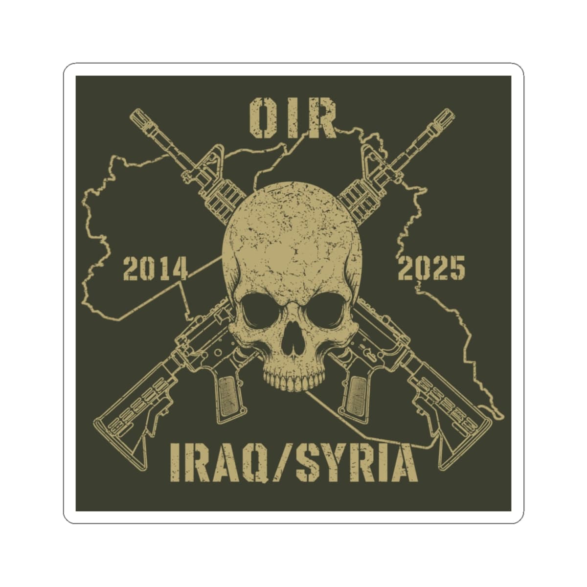 K-Factor Supply Co Skull & Carbines - OIR (Iraq/Syria) Sticker 4" × 4" / White