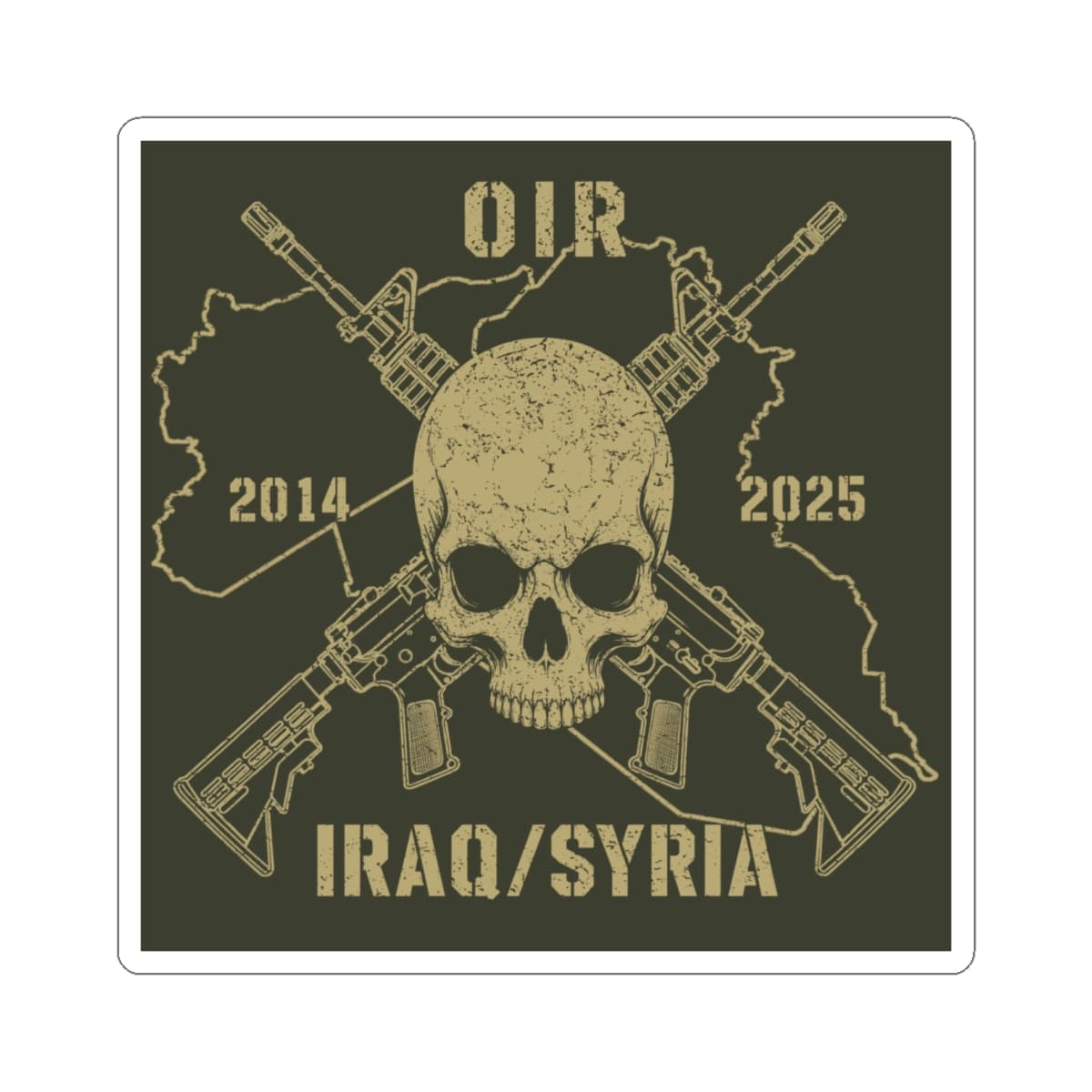 K-Factor Supply Co Skull & Carbines - OIR (Iraq/Syria) Sticker 6" × 6" / White