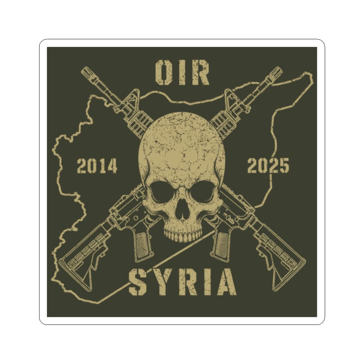 K-Factor Supply Co Skull & Carbines - OIR (Syria) Sticker 2" × 2" / White