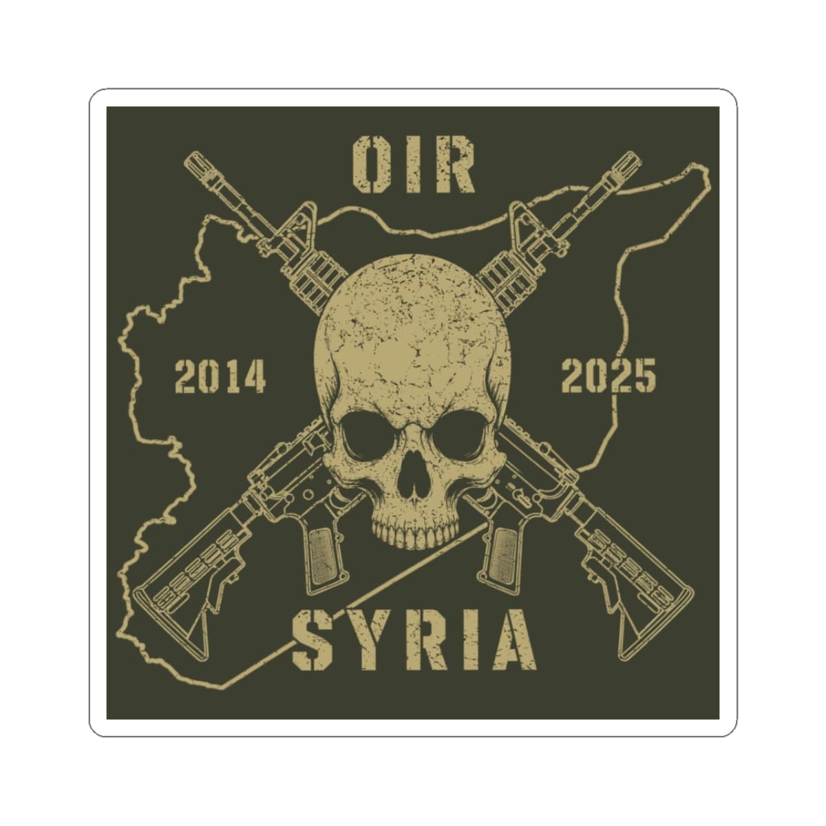 K-Factor Supply Co Skull & Carbines - OIR (Syria) Sticker 3" × 3" / White