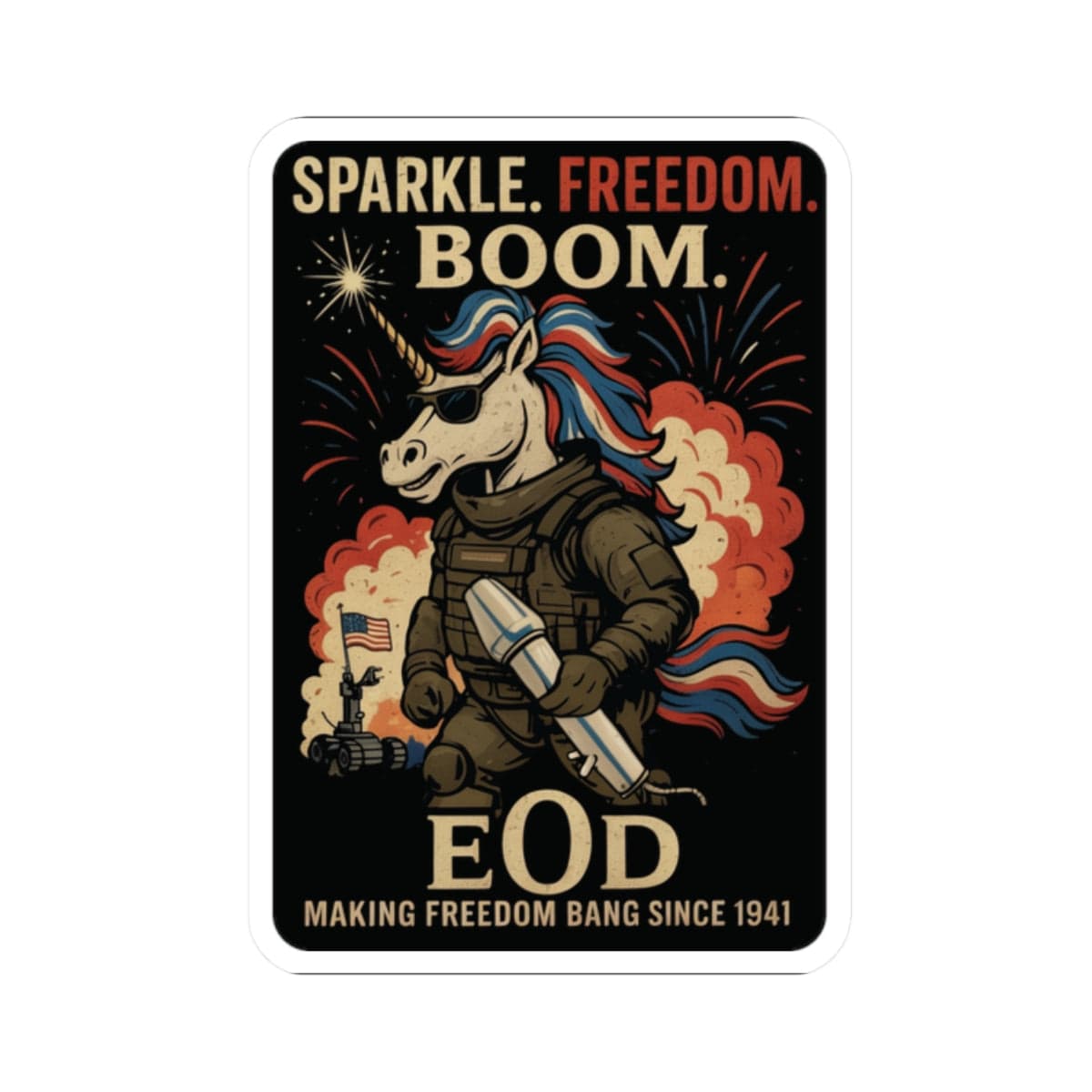 K-Factor Supply Co Sparkle Freedom Boom Sticker 2" × 2"