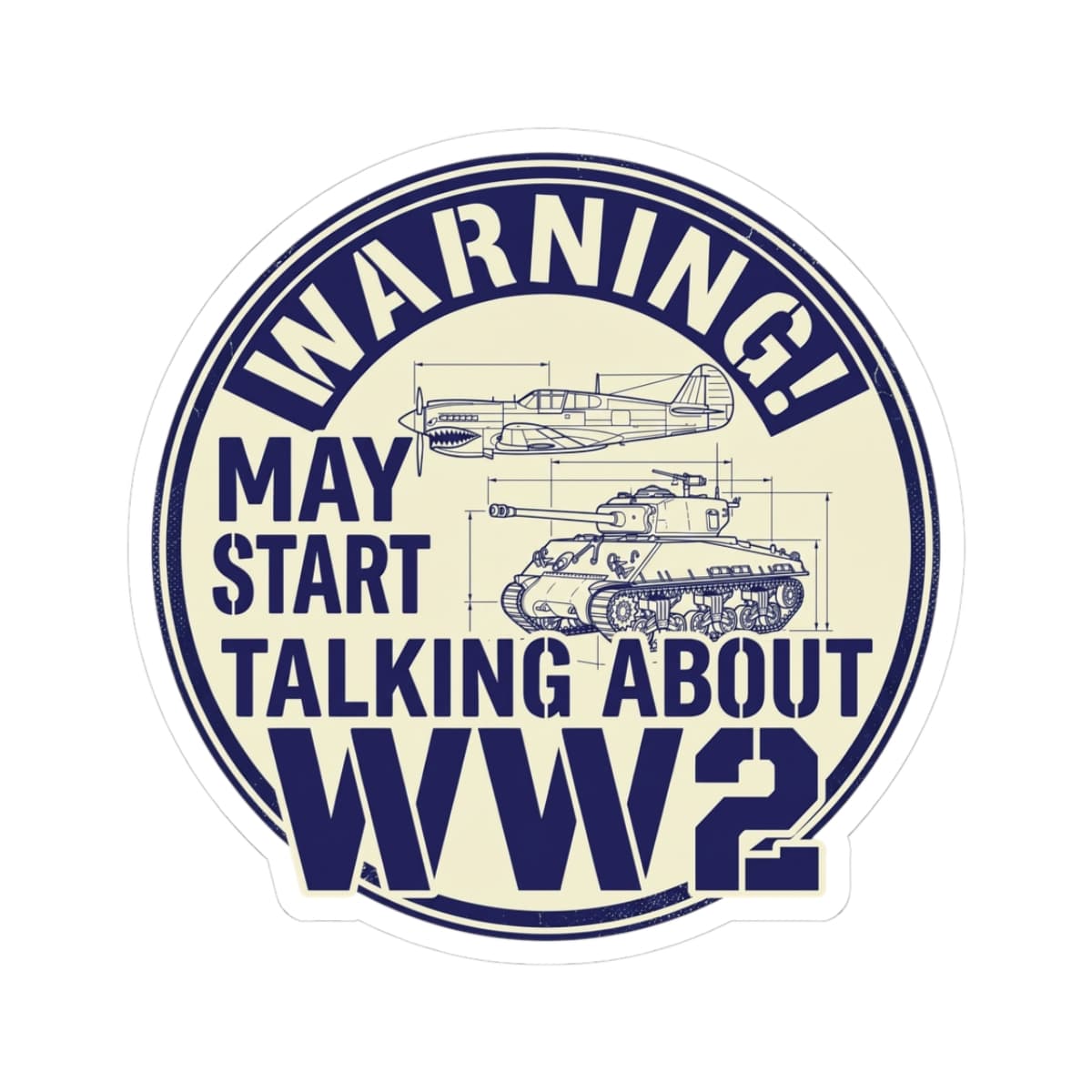 K-Factor Supply Co Warning - WW2 Buff Mk 2 Sticker 3" × 3" / White