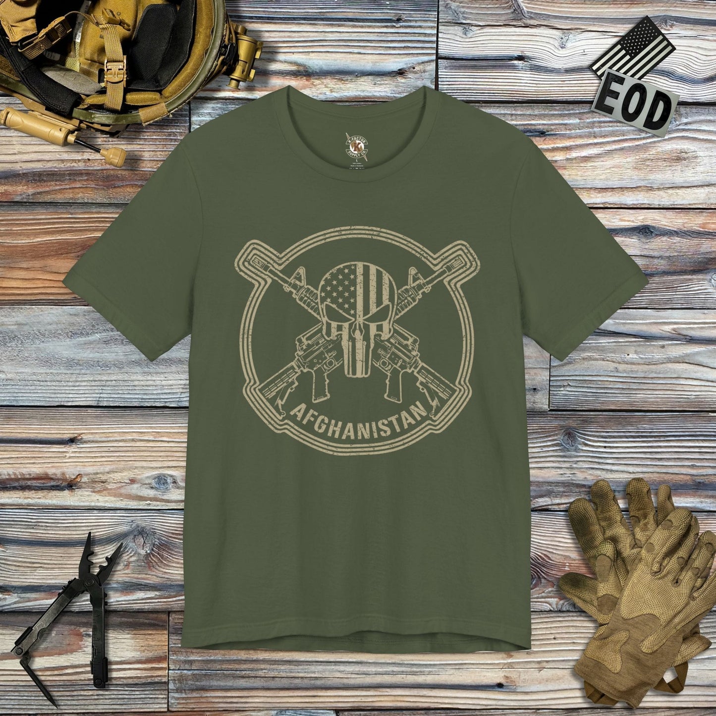 K-Factor Supply Co Afghanistan P-Skull Custom T-Shirt Military Green / S