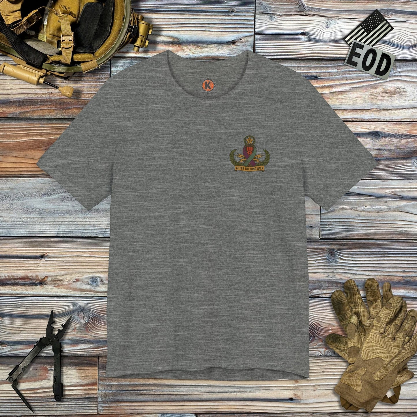 K-Factor Supply Co After the Long Walk Front Badge T-Shirt Deep Heather / S