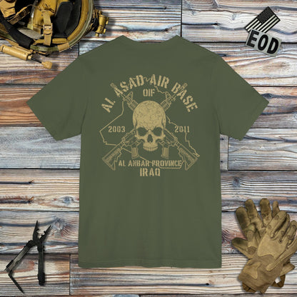 K-Factor Supply Co Al Asad OIF - Skull & Carbines (Back Print) T-Shirt Military Green / S