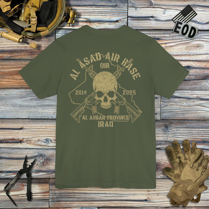 K-Factor Supply Co Al Asad OIR - Skull & Carbines (Back Print) T-Shirt Military Green / S