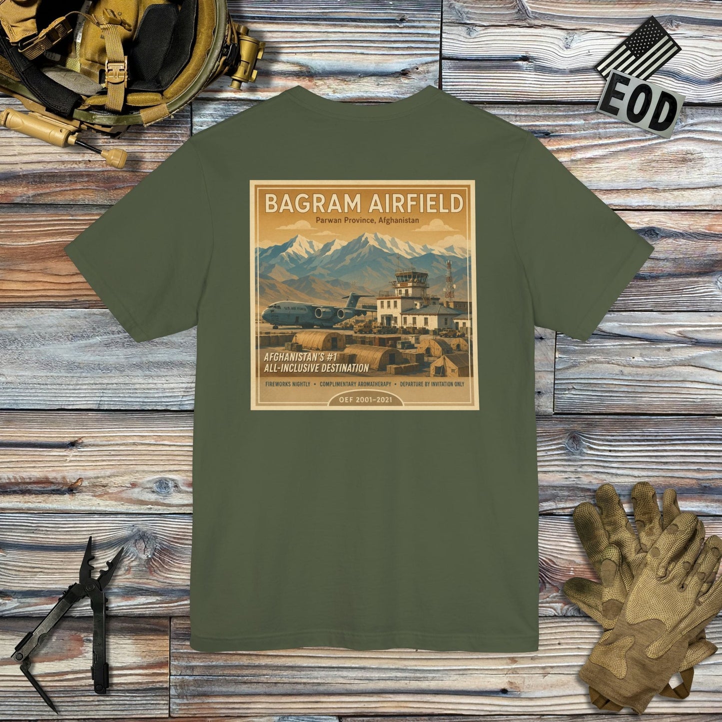 K-Factor Supply Co Bagram Travel (Back Print) T-Shirt
